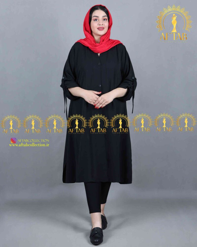 مانتو اسکودا کلوش آستین بندی سایزبزرگ رنگ مشکی