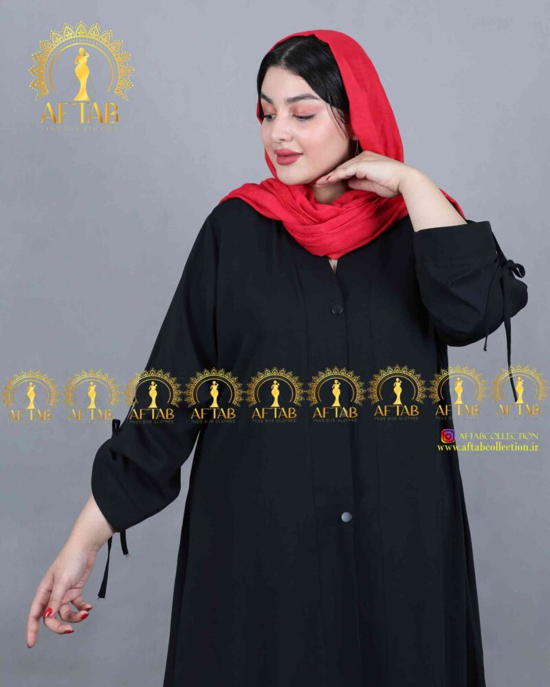 مانتو اسکودا کلوش آستین بندی سایزبزرگ مشکی