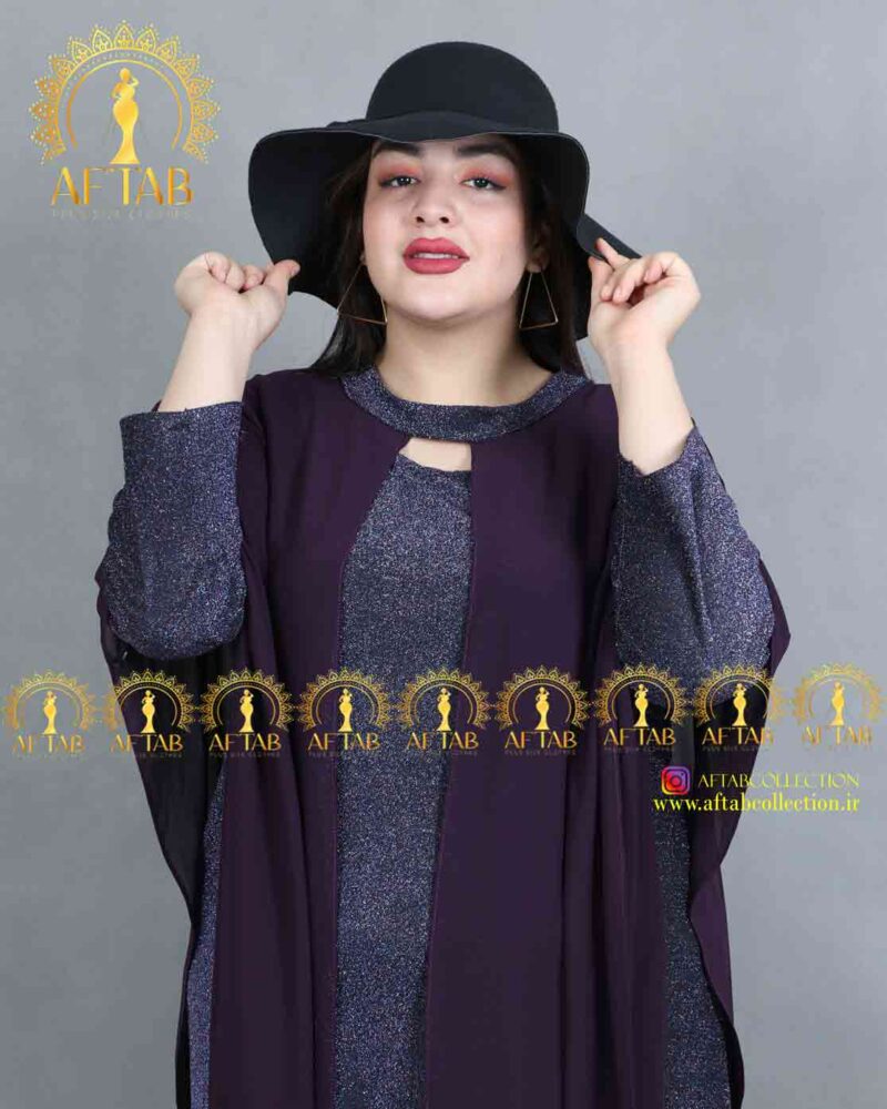 لباس مجلسی بلند لمه دار سایزبزرگ بادمجانی