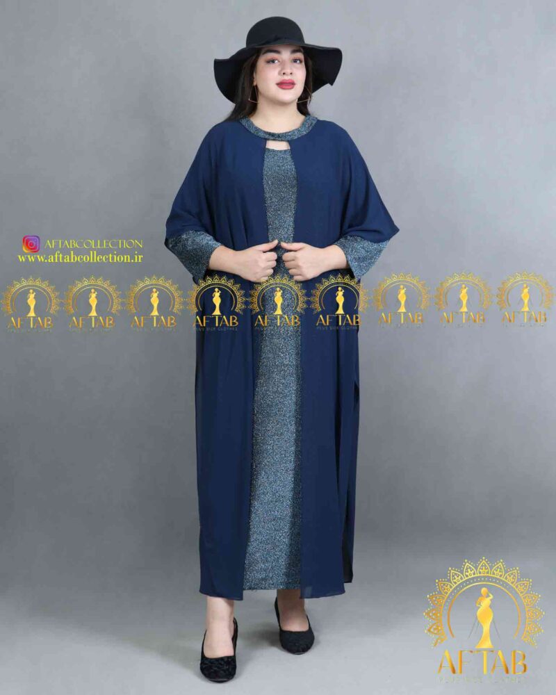 لباس مجلسی بلند لمه دار سایزبزرگ رنگ سرمه ای