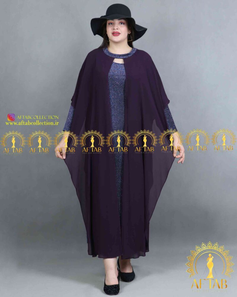 لباس مجلسی بلند لمه دار سایزبزرگ رنگ بادمجونی