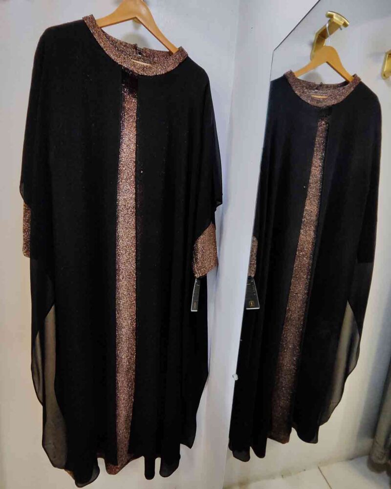 لباس مجلسی بلند لمه دار سایزبزرگ مشکی مسی