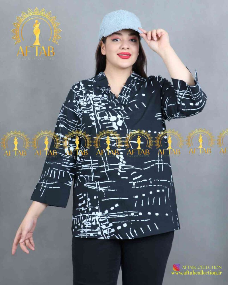 شومیز یقه چین دار سایزبزرگ رنگ مشکی