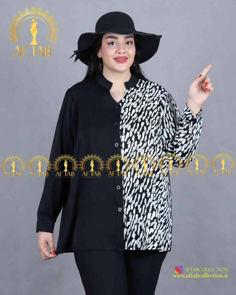 شومیز یک طرف طرحدار مجلسی سایزبزرگ پلنگی