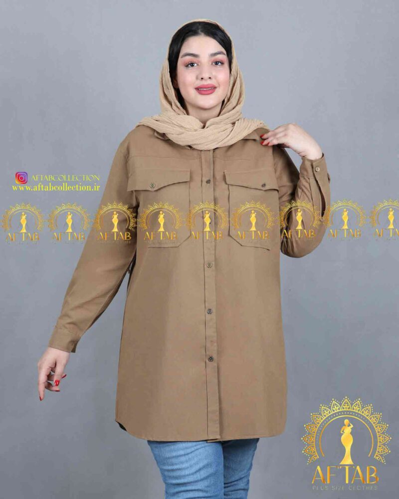 مانتو لنین اسپرت یقه مردانه سایزبزرگ کرم