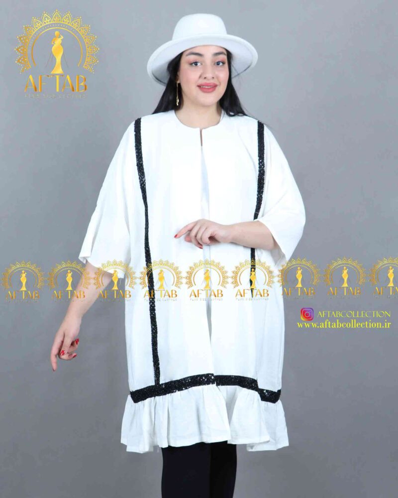 مانتو زنانه جلو باز بابوس سایزبزرگ سفید