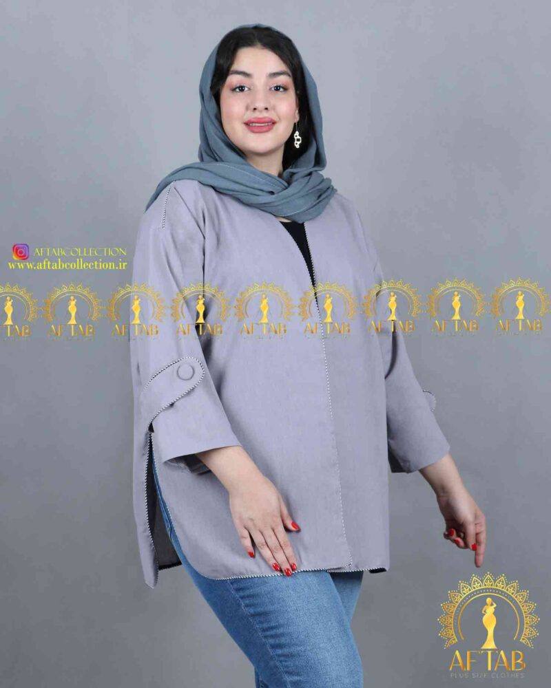 مانتو کتی لنین جلو باز سایزبزرگ طوسی