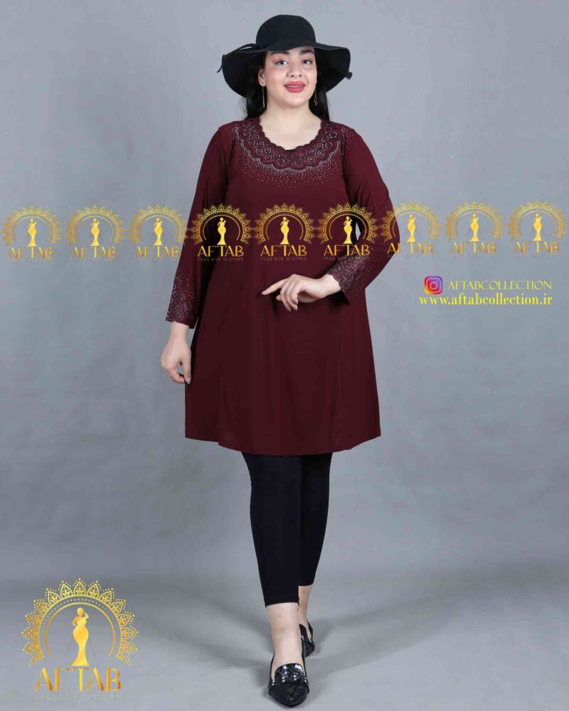 تونیک گلدوزی دایره مجلسی سایزبزرگ زرشکی