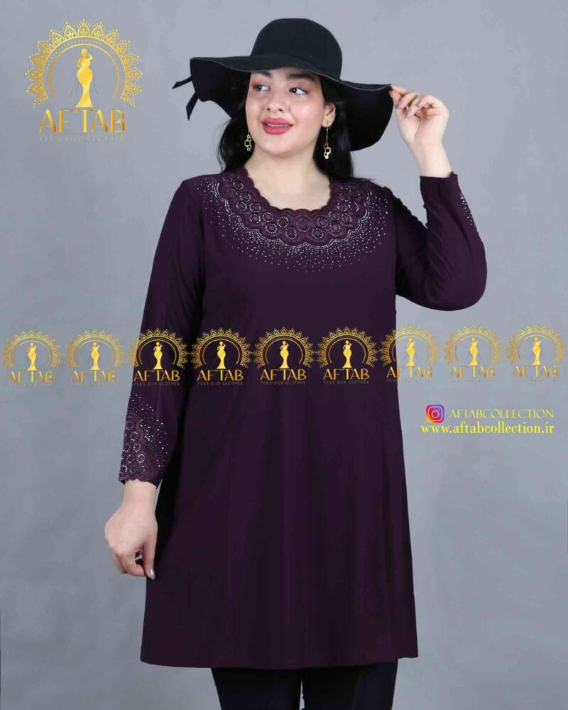 تونیک گلدوزی دایره مجلسی سایزبزرگ بادمحونی