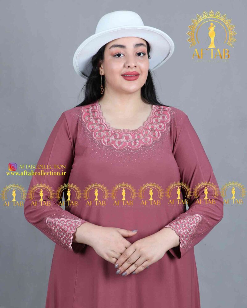 تونیک گلدوزی دایره مجلسی سایزبزرگ گلبهی