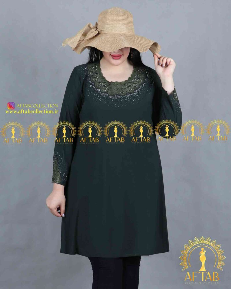 تونیک گلدوزی دایره مجلسی سایزبزرگ سبز یشمی