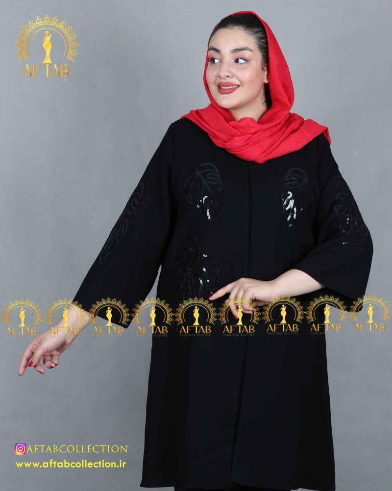 مانتو کرپ شانتون پولک دوزی سایز بزرگ مشکی