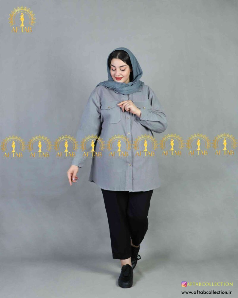 مانتو لنین اسپرت یقه مردانه سایزبزرگ طوسی