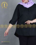 مانتو لینن راه راه سایز بزرگ مشکی