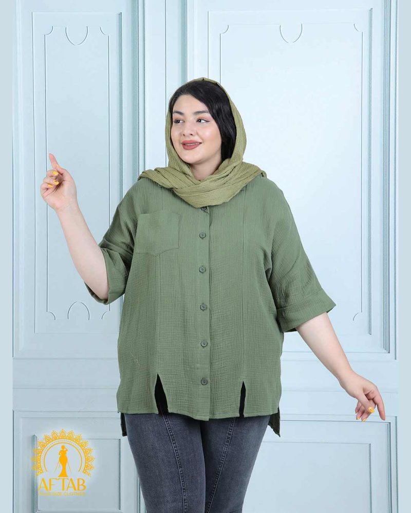 مانتو لینن اسپرت کوتاه سایزبزرگ سبز رنگ