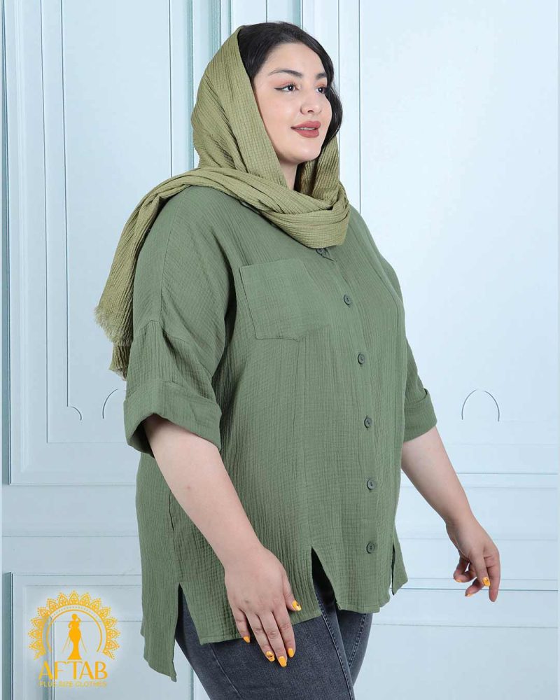 مانتو لینن اسپرت کوتاه سایزبزرگ نما نزدیک