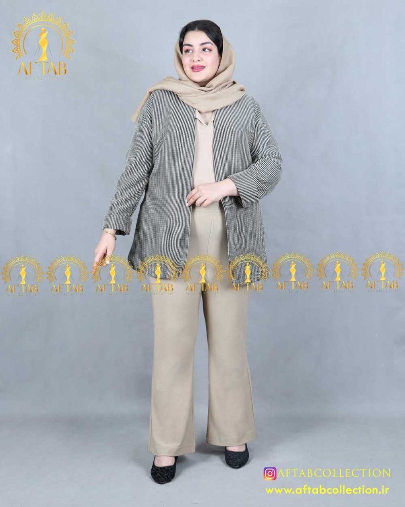 کت ترک چهارخونه سایز بزرگ  رنگ کرم کت ترک چهارخونه سایز بزرگ رنگ کرم