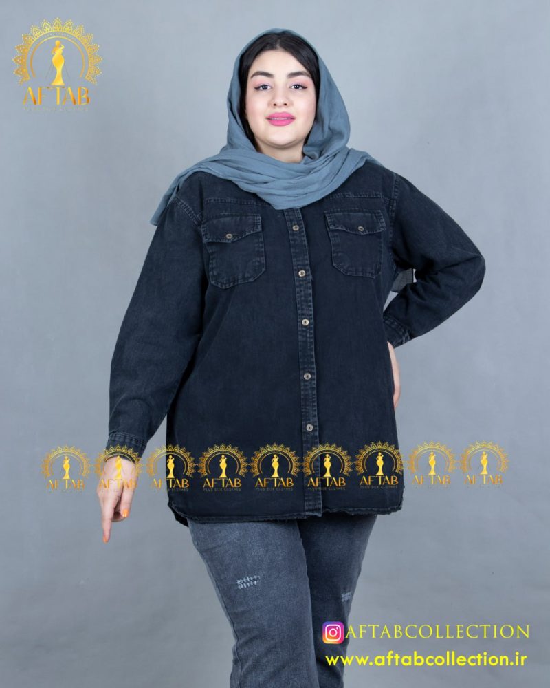 مانتو شومیز جین پاییزه سایز بزرگ جیب دار