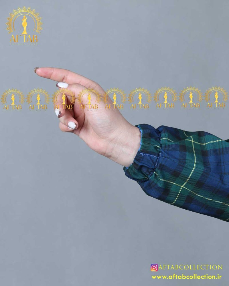 بارونی دورو چهارخونه سایزبزرک ابی چهارخونه استین