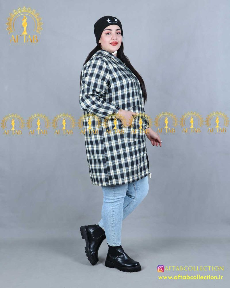 بارونی دورو چهارخونه سایزبزرک سبزچهارخونه جیب