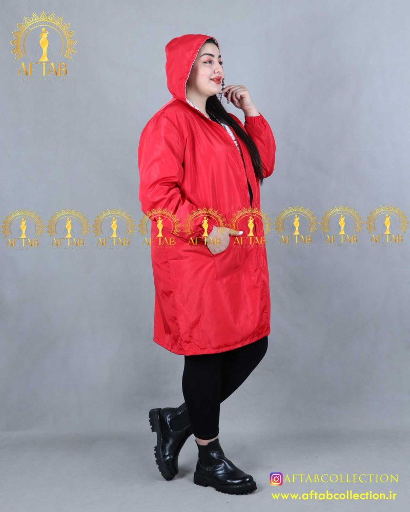 بارونی دورو چهارخونه سایزبزرک قرمز کلاه