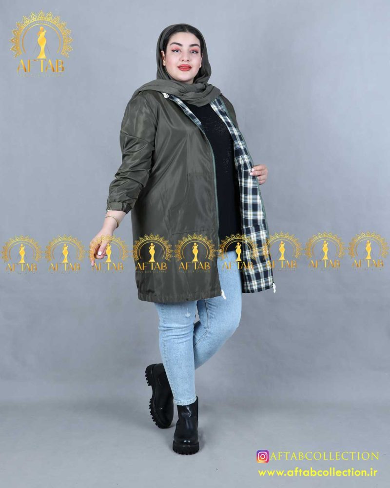 بارونی دورو چهارخونه سایزبزرک سبزحدید