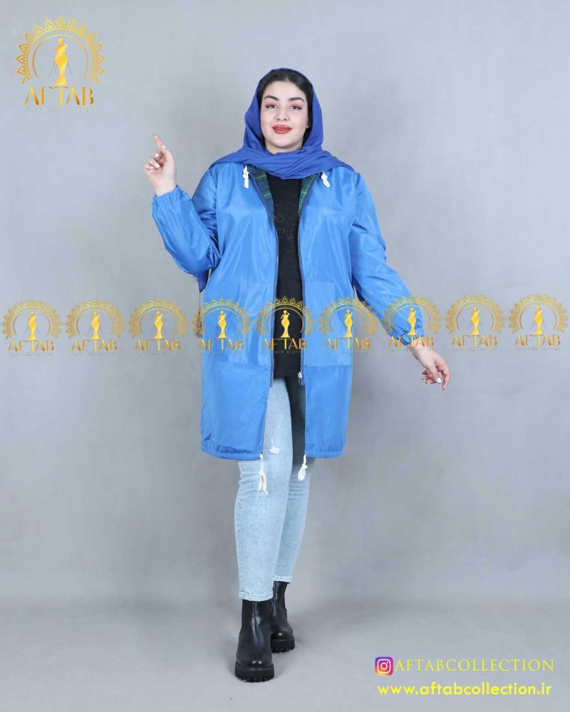 بارونی دورو چهارخونه سایزبزرک ابی