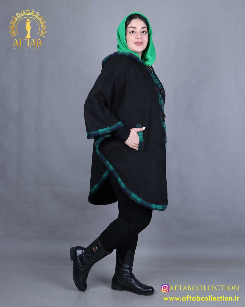 پالتو پانچ پشمی سایزبزرگ نما بغل