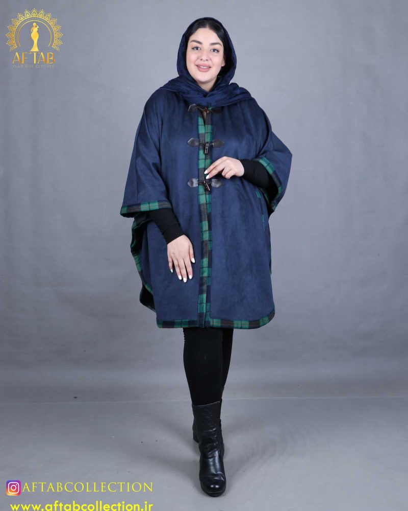 پالتو پانچ پشمی سایزبزرگ سورمه ای