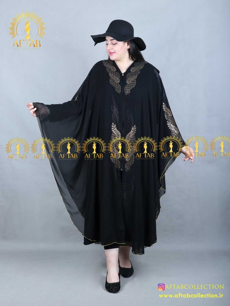 مانتو عبایی نگین برگی سایزبزرگ بسیار شیک