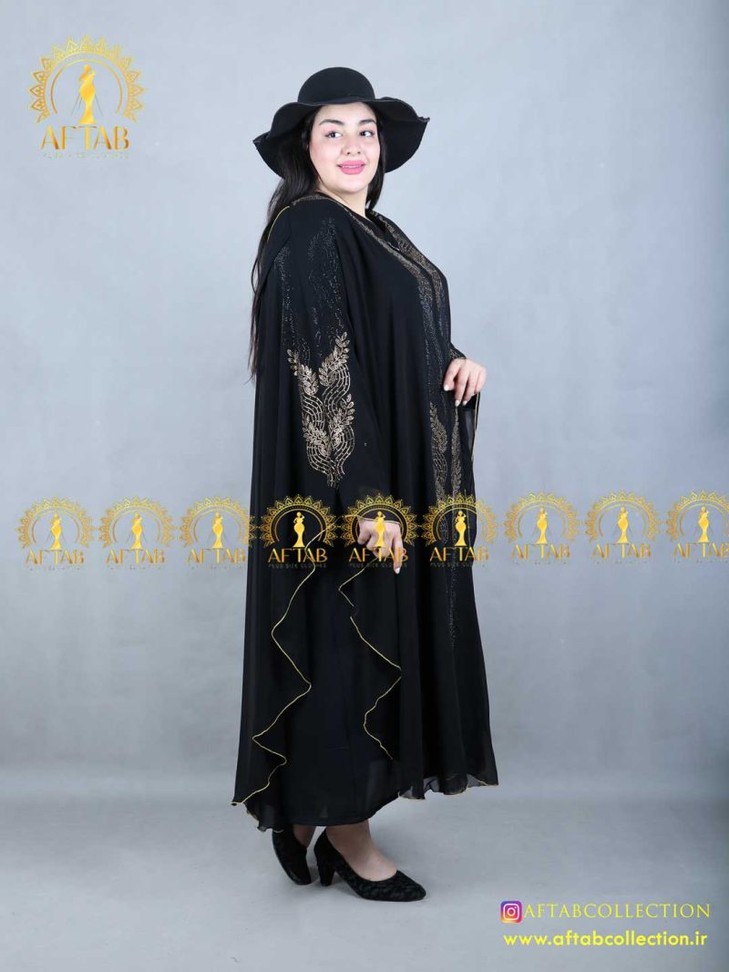 مانتو عبایی نگین برگی سایزبزرگ زیبا