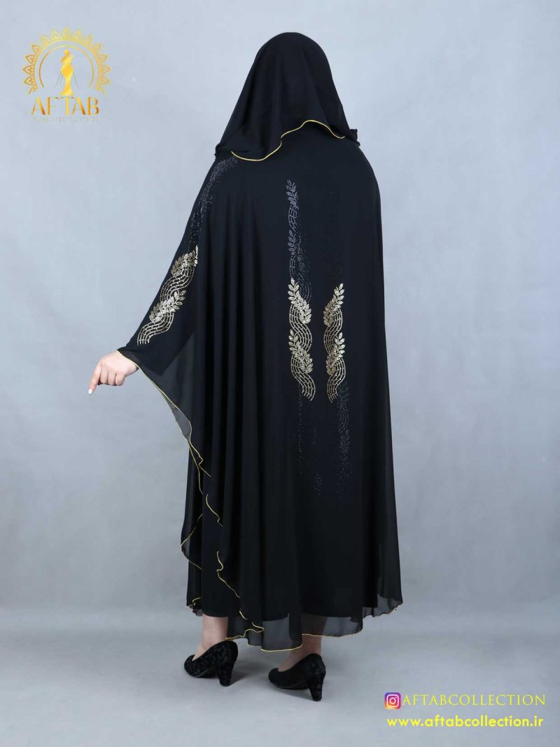 مانتو عبایی نگین برگی سایزبزرگ شالدار