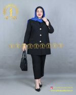مانتو کتی مازراتی 3دکمه سایزبزرگ مشکی طلایی