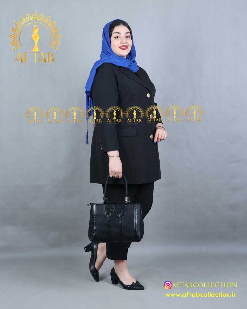 مانتو کتی مازراتی 3دکمه سایزبزرگ مشکی