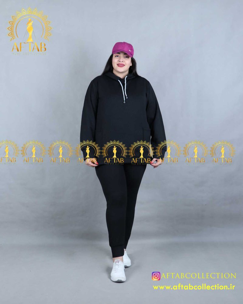 ست هودی شلوار کلاه دار سایزبزرگ مشکی