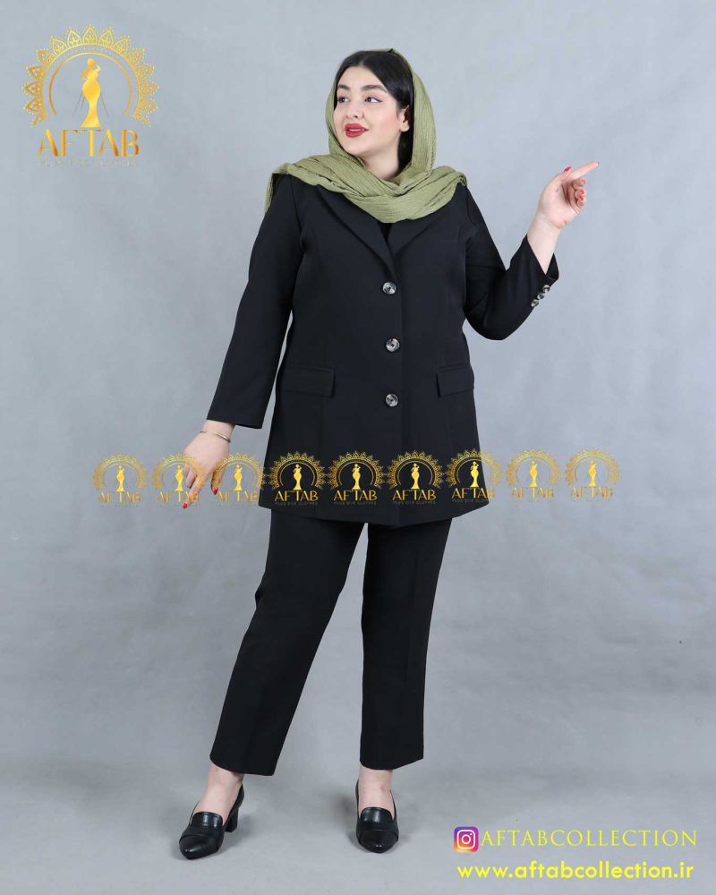 مانتو کتی مازراتی 3دکمه سایزبزرگ مشکی