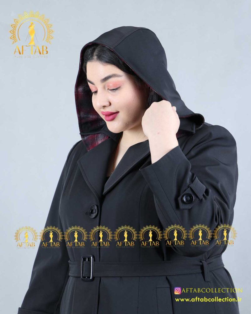 پالتو پرادا خرجکار چهارخونه سایزبزرگ کلاه دار