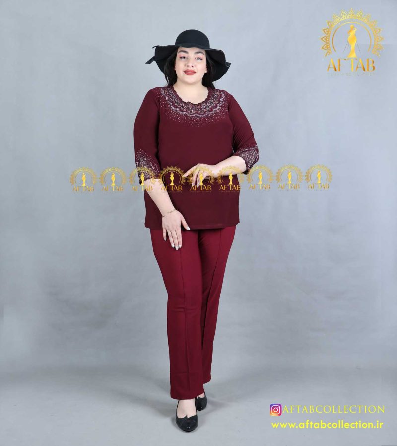 بلوز گلدوزی دایره ای سایزبزرگ زرشکی