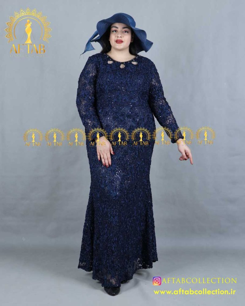 پیراهن تمام گیپور سایزبزرگ سورمه ای