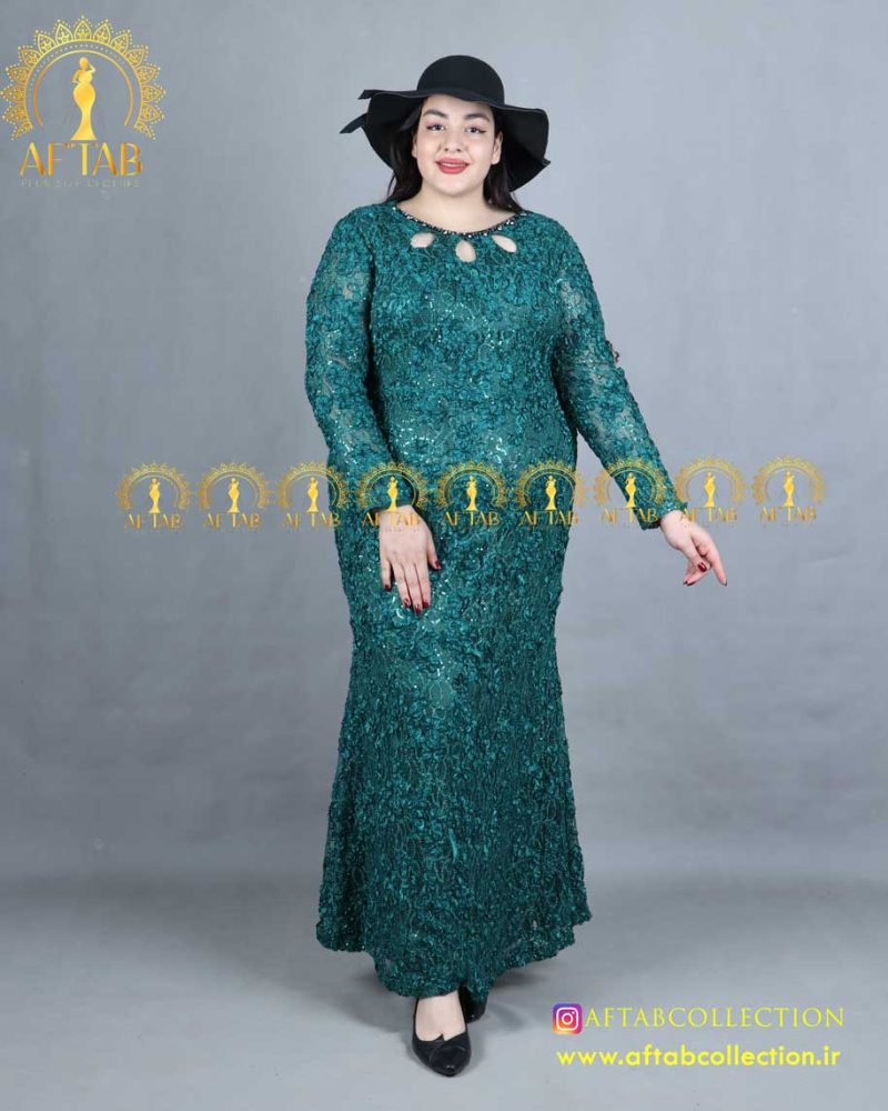 پیراهن تمام گیپور سایزبزرگ فیروزه ای