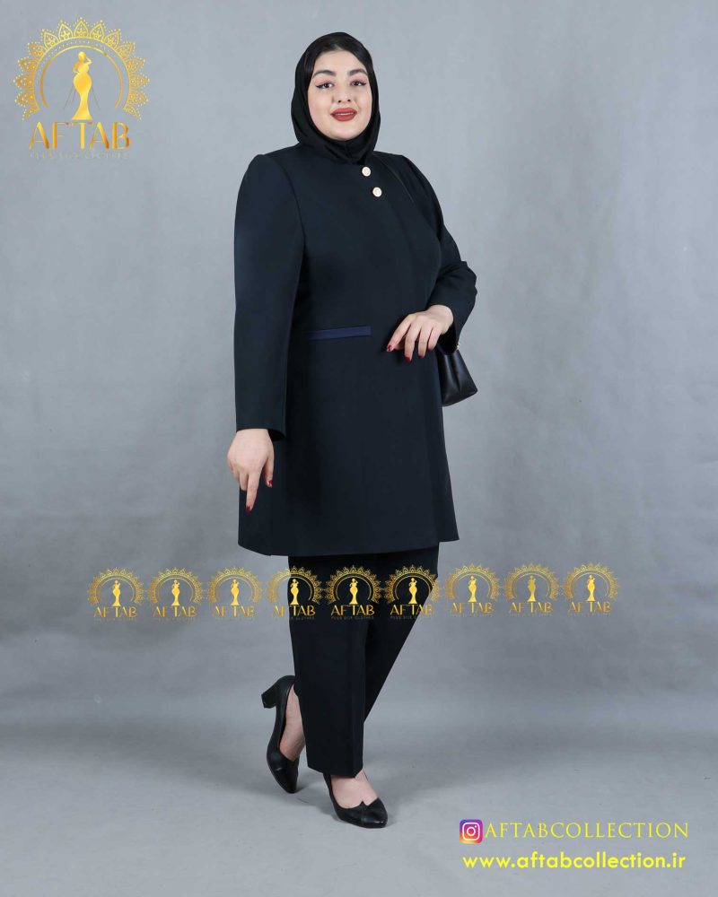 مانتو شلوار یقه گرد سایزبزرگ اداری