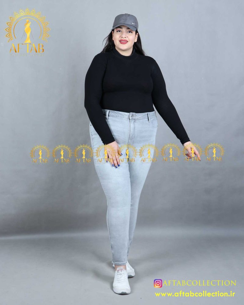 شلوار جین جذب طوسی روشن سایزبزرگ اسپرت