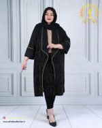 مانتو چروک میله ای یقه آمریکایی سایز بزرگ مشکی