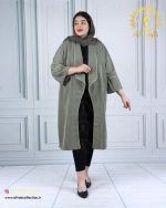 مانتو چروک میله ای یقه آمریکایی سایز بزرگ سبز