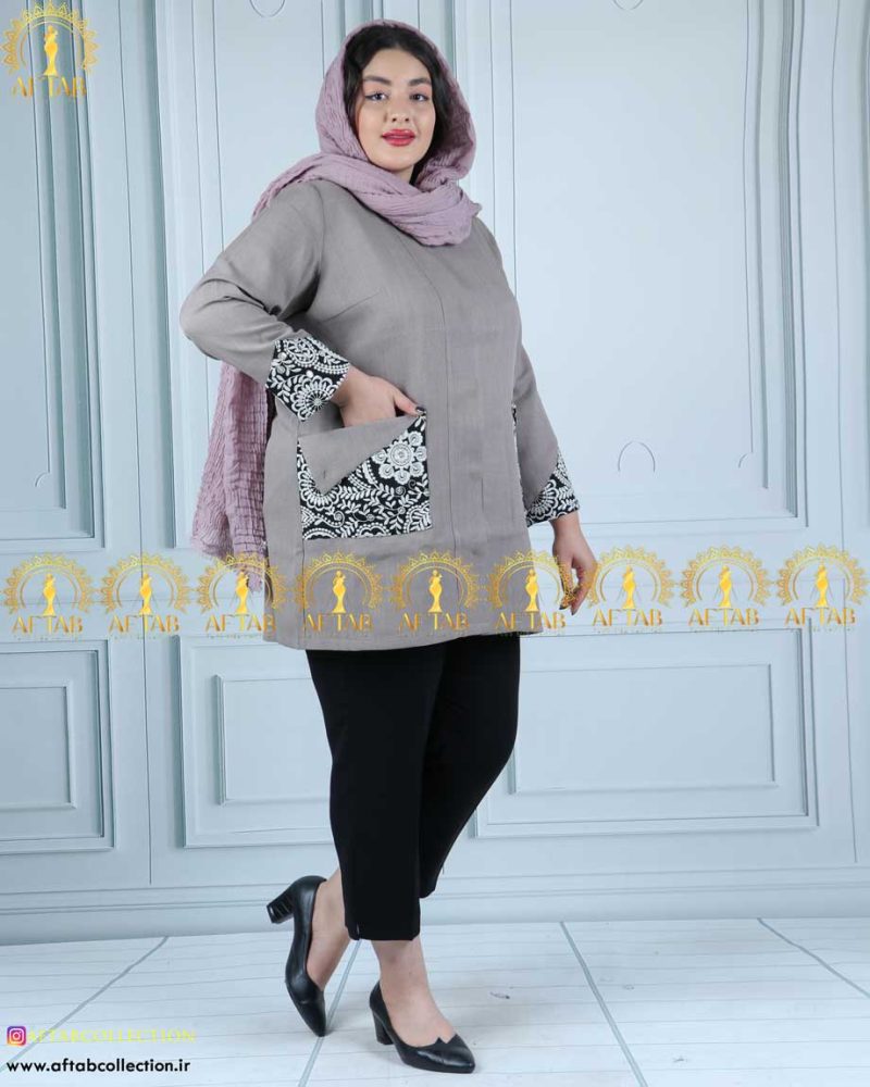 مانتو شانتون دو جیب خرجکار سایزبزرگ خاکی