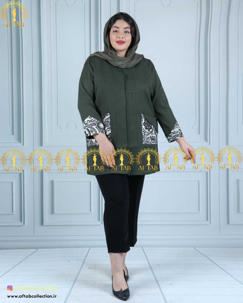 مانتو شانتون دو جیب خرجکار سایزبزرگ سبز