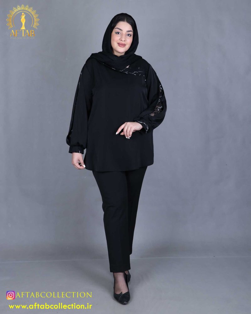 شومیز آستین پفکی سایزبزرگ مشکی