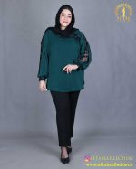 شومیز آستین پفکی سایزبزرگ سبز