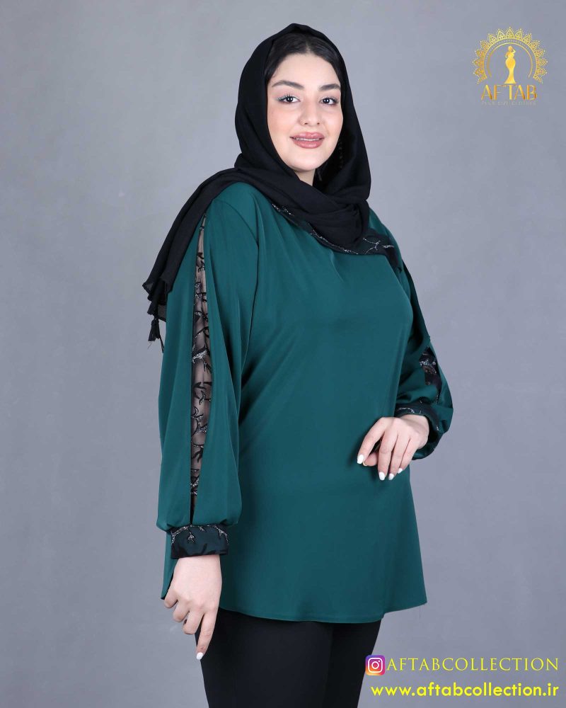 شومیز آستین پفکی سایزبزرگ سبز رنگ