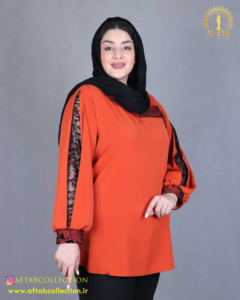 شومیز آستین پفکی سایزبزرگ آجری